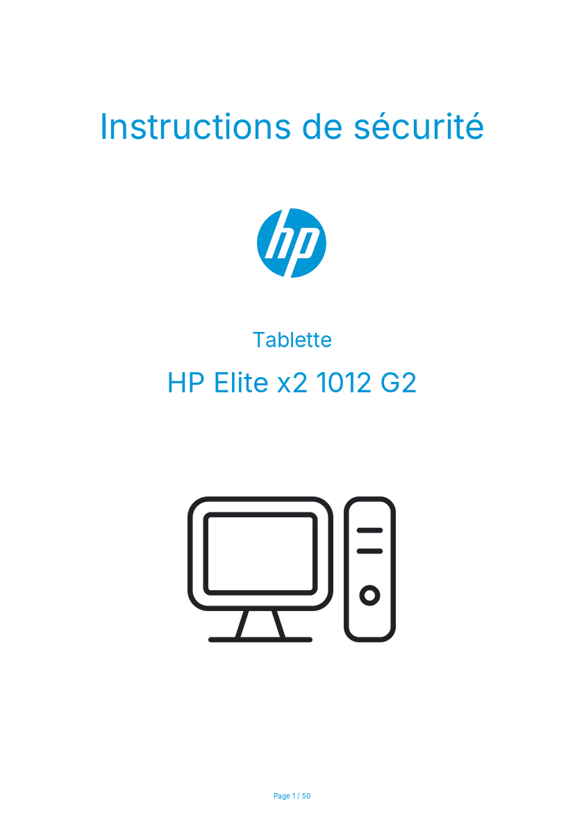 Page n°1 - Instructions de sécurité HP Elite x2 1012 G2