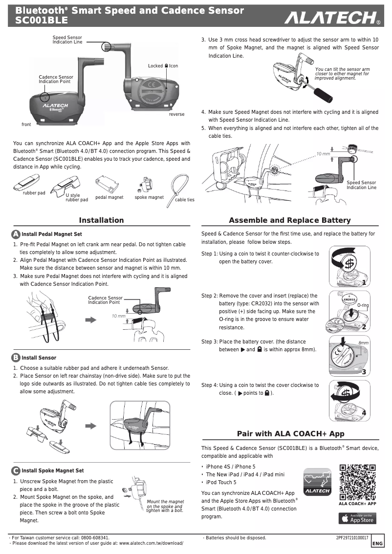 Page 1 de la notice Manuel utilisateur Alatech SC001BLE