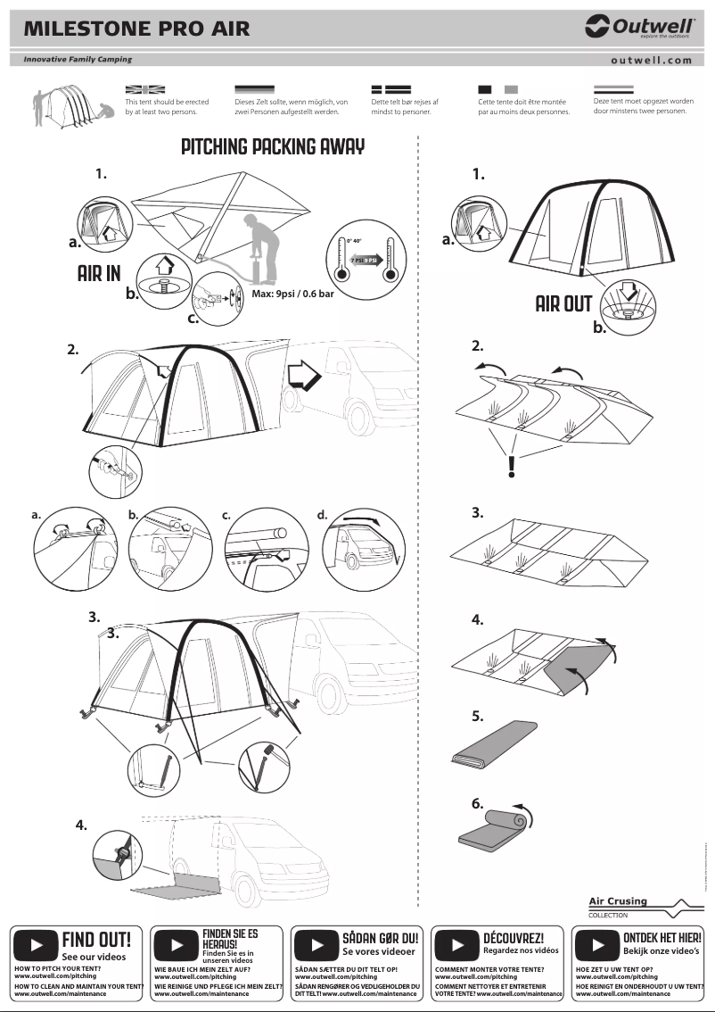 Page 1 de la notice Manuel utilisateur Outwell Milestone Pro Air