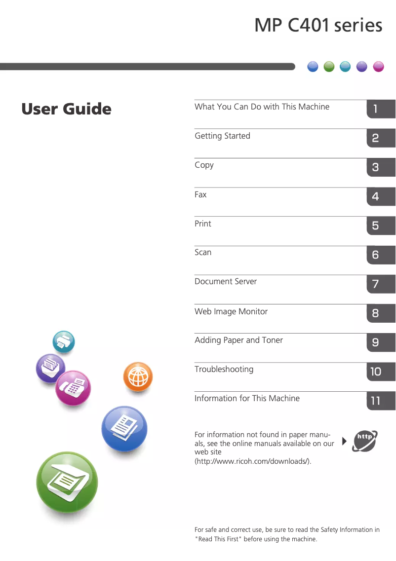 Page 1 de la notice Manuel utilisateur Ricoh MP C401SRSP