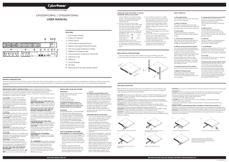 Page 1 de la notice Manuel utilisateur CyberPower CP1000PFCRM1U