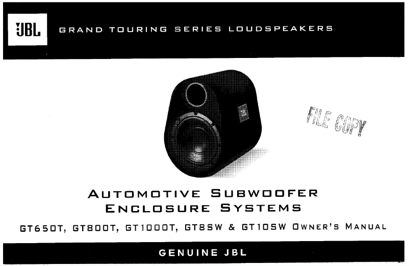 Page 1 de la notice Manuel utilisateur JBL Grand Touring GT10SW