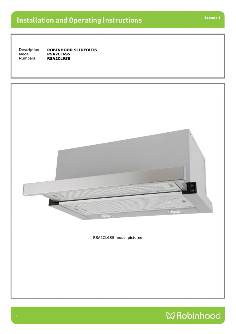 Page n°1 - Manuel utilisateur Robinhood RSA2CL6SS