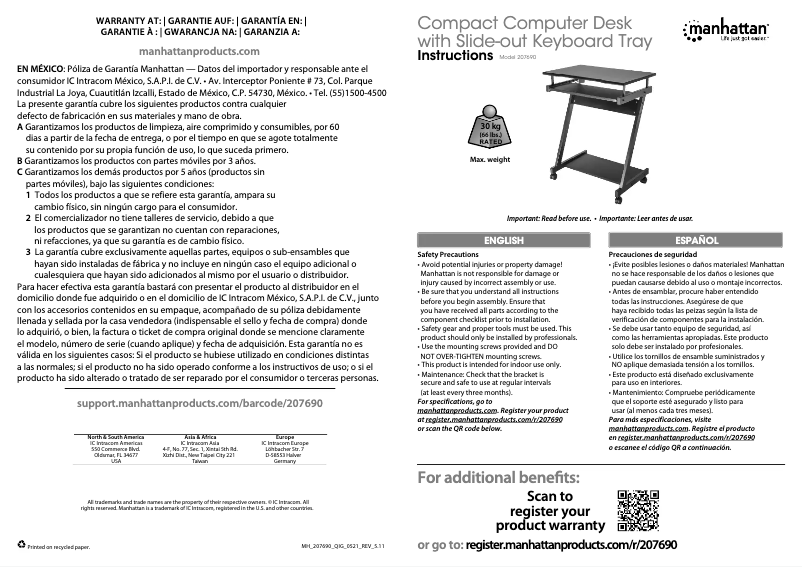 Page 1 de la notice Manuel utilisateur Manhattan 207690