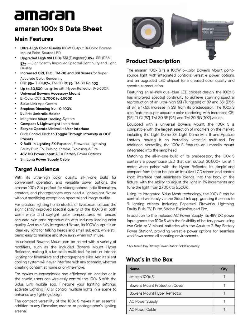 Page 1 de la notice Manuel utilisateur Amaran 100X S