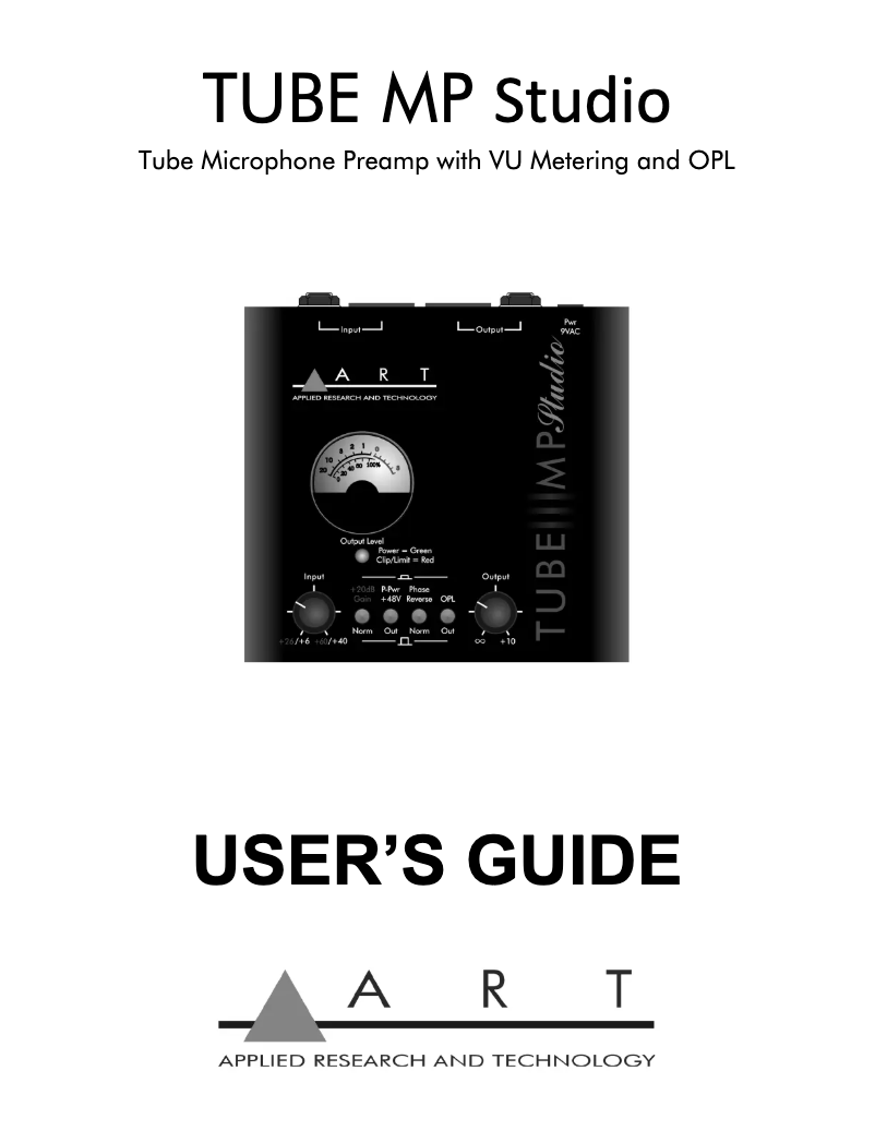 Page 1 de la notice Manuel utilisateur ART Tube MP Studio