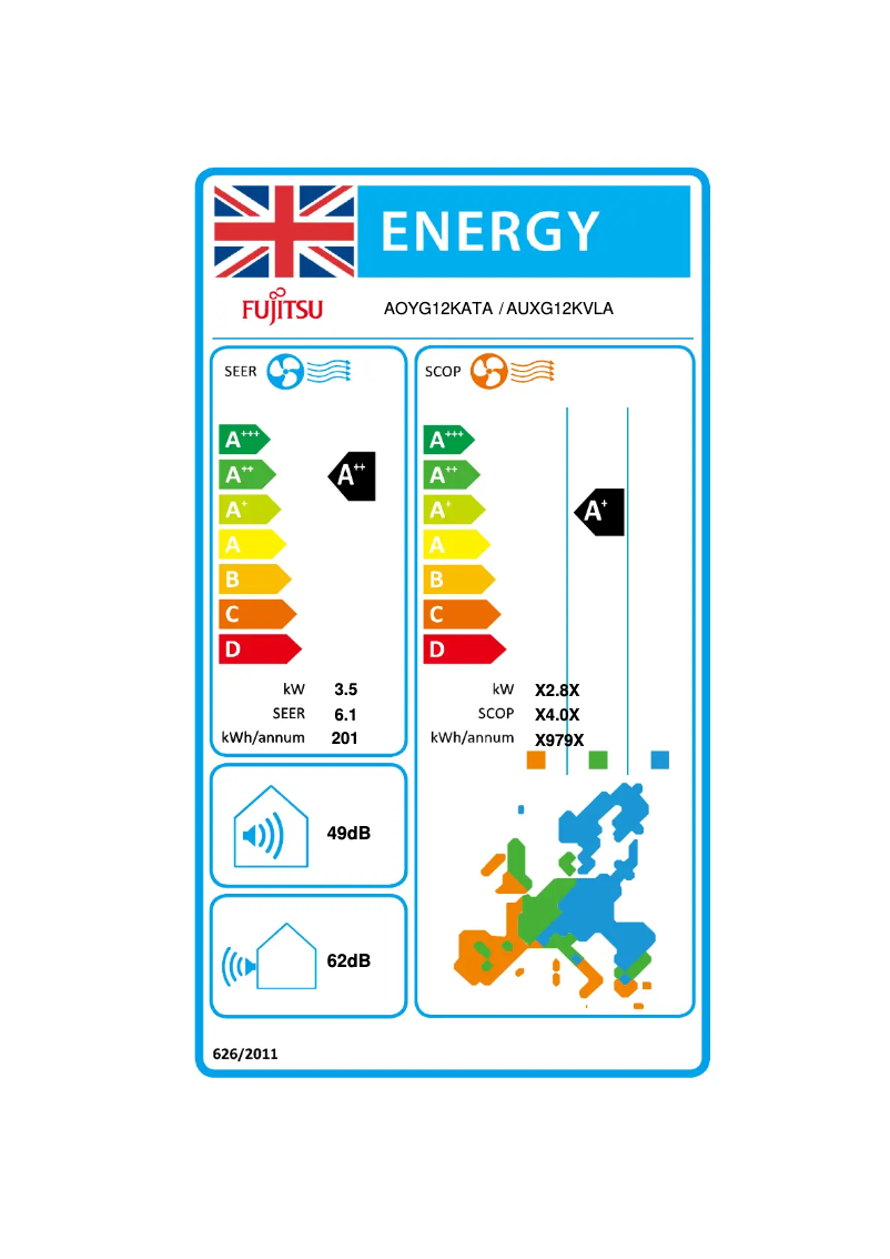 Page n°1 - Label énergétique Fujitsu AUXG12KVLA