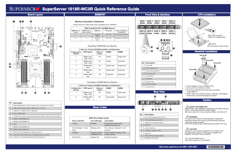 Page 1 de la notice Guide de démarrage rapide Supermicro SuperServer 1018R-WC0R
