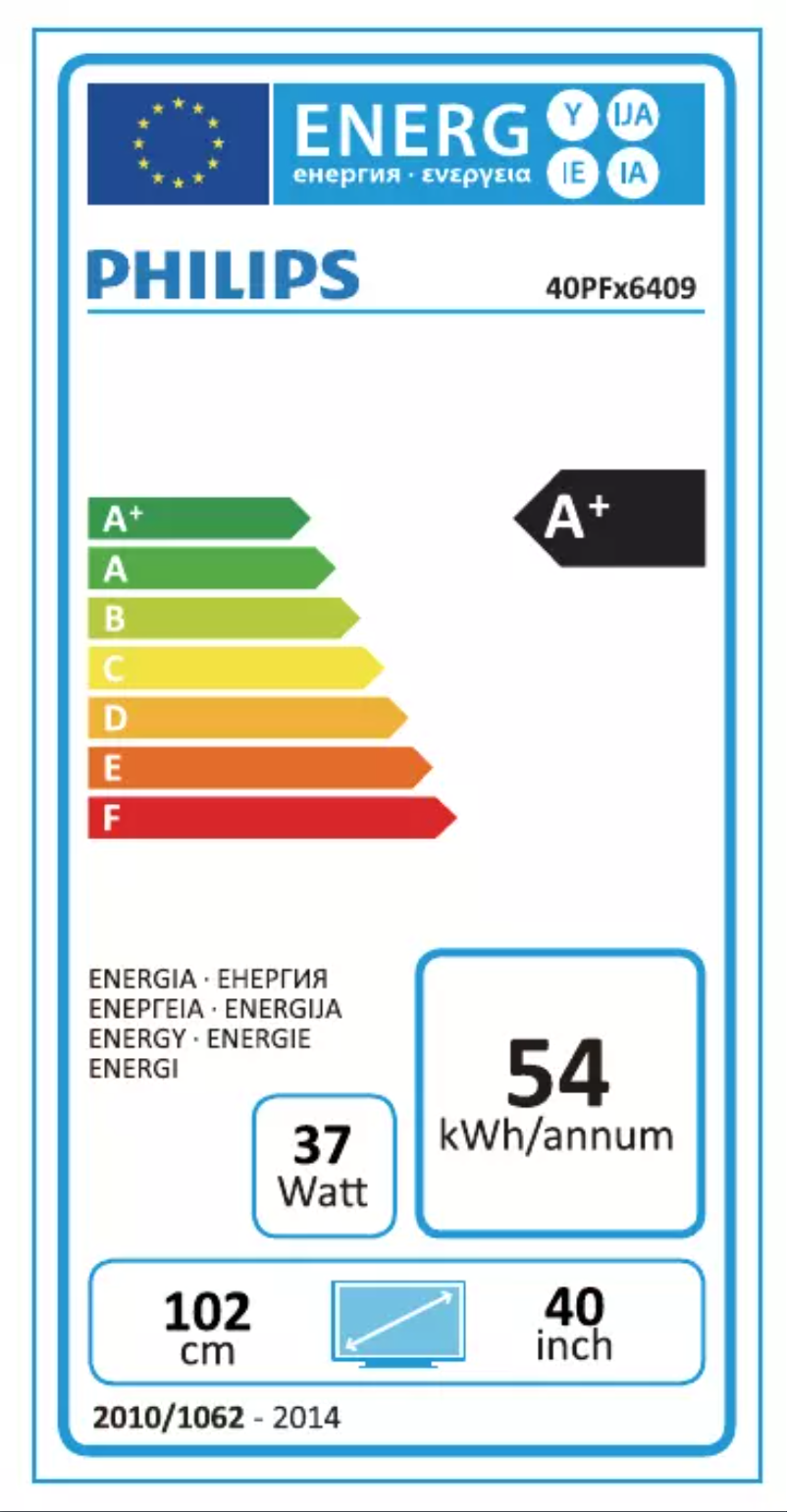 Page n°1 - Label énergétique Philips 6000 series 40PFK6409