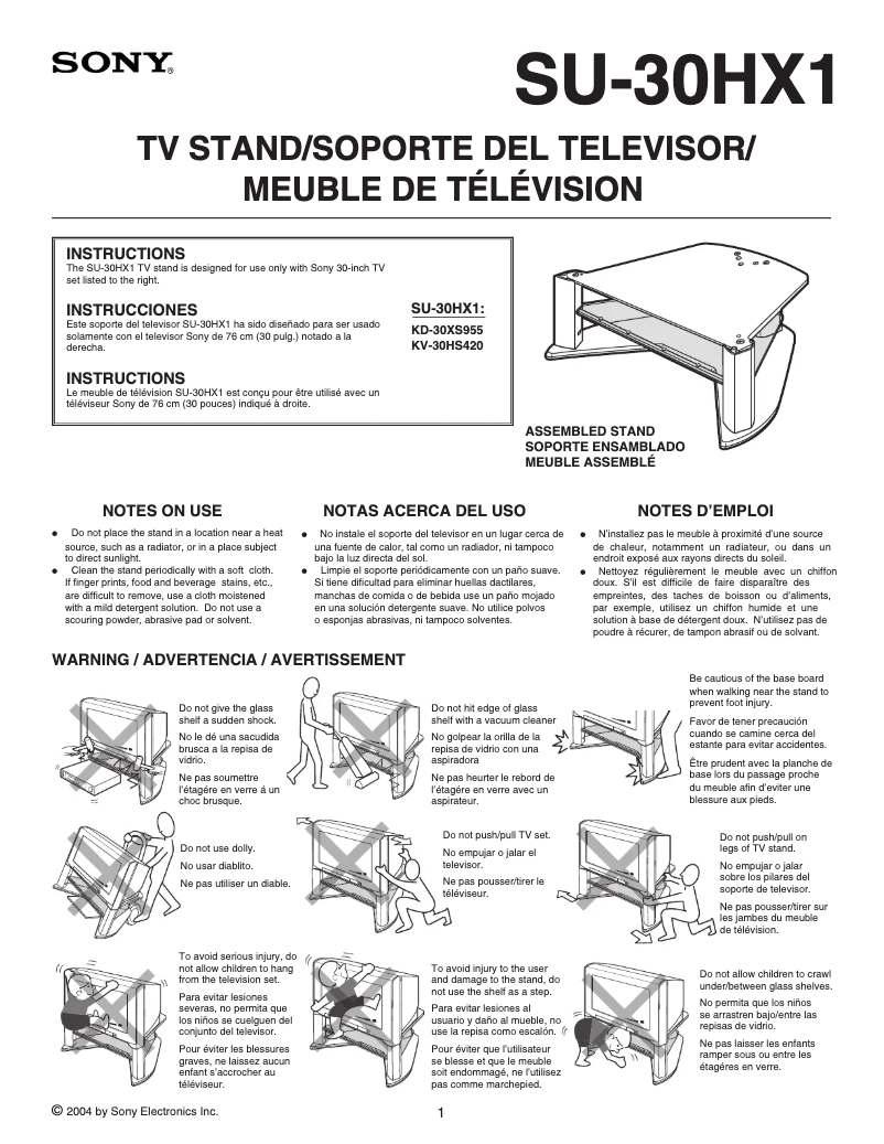 Page 1 de la notice Manuel utilisateur Sony KV-30HS420