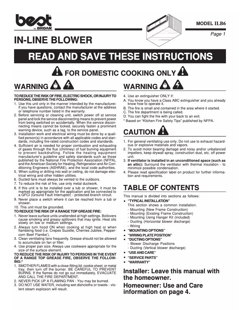 Page n°1 - Guide d'installation Best ILB6