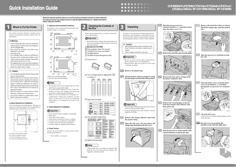 Image de la première page du manuel de l'appareil Aficio SP C411DN