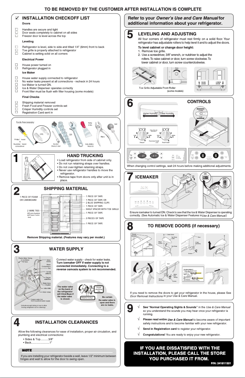 Page 1 de la notice Guide d'installation Frigidaire GLHS36EJB