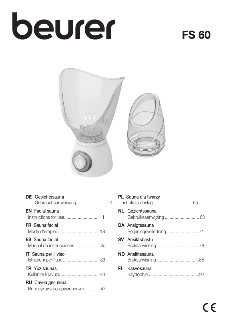 Page 1 de la notice Manuel utilisateur Beurer FS 60