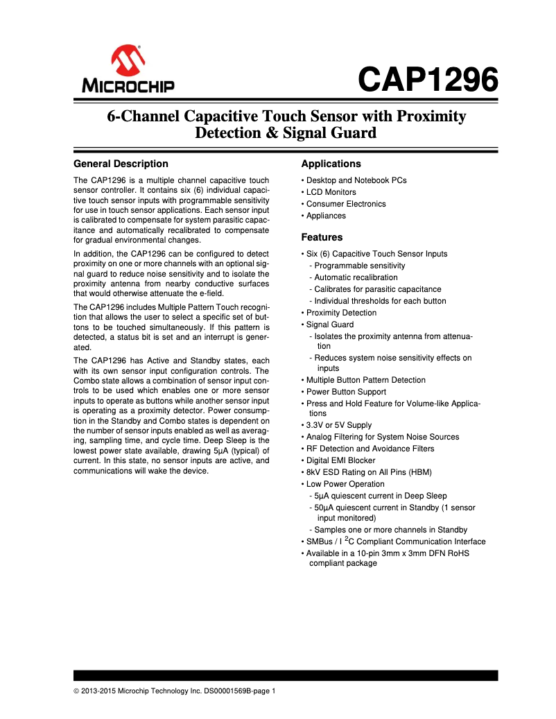 Imagen de la primera página del manual del dispositivo CAP1296