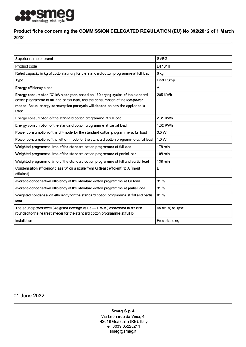 Page 1 de la notice Brochure Smeg DT181IT