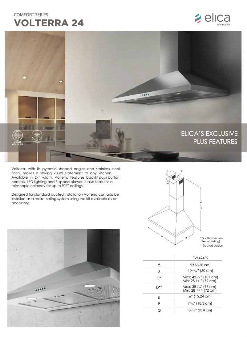 Page 1 de la notice Fiche technique Elica Volterra EVL436S3