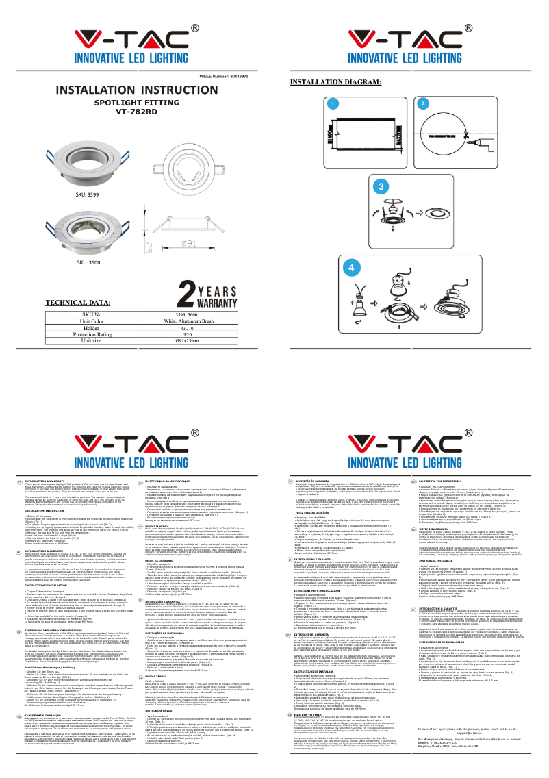 Page n°1 - Manuel utilisateur V-TAC VT-782RD