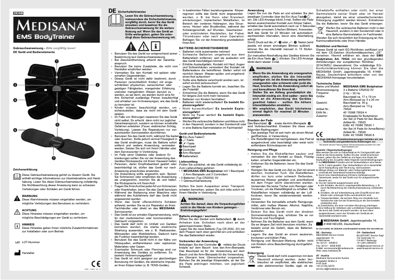 Page 1 de la notice Manuel utilisateur Medisana EMS Body Trainer 79524