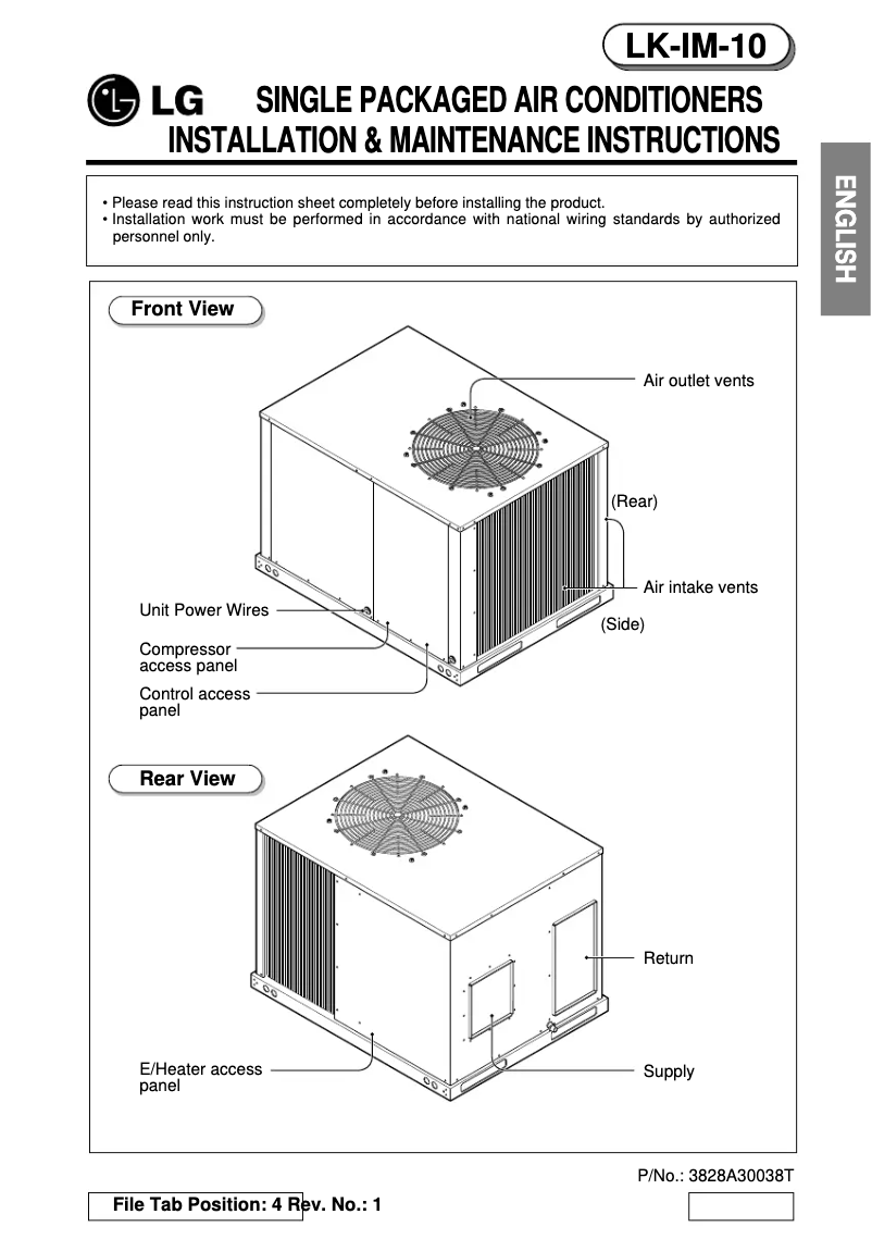 Page n°1 - Guide d'installation LG LK-0480CH