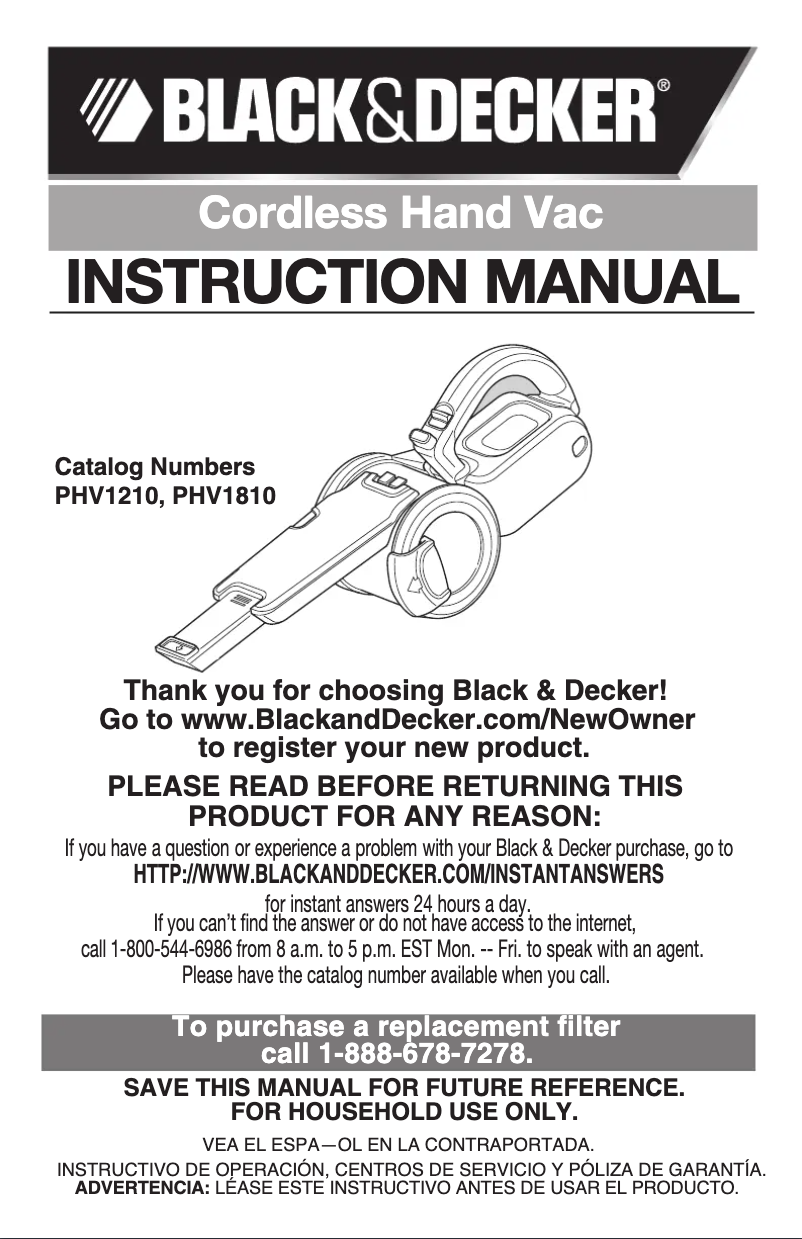 Page 1 de la notice Manuel utilisateur Black & Decker PHV1210