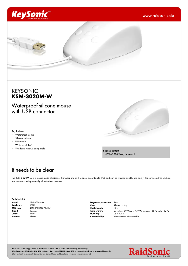 Page n°1 - Fiche technique KeySonic KSM-3020M-W