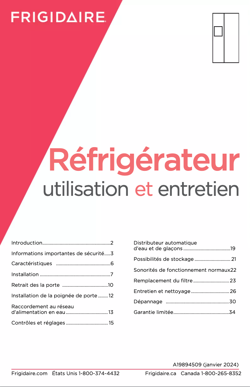 Page n°1 - Manuel utilisateur Frigidaire FRSS2623AD