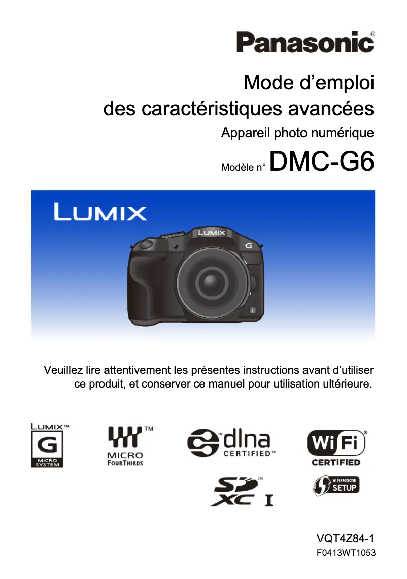 Page 1 de la notice Manuel utilisateur Panasonic Lumix DMC-G6
