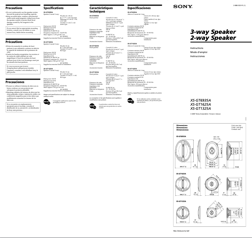Page n°1 - Manuel utilisateur Sony XS-GT1325A