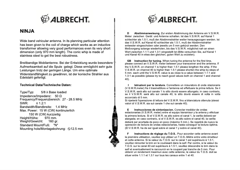 Page 1 de la notice Manuel utilisateur Albrecht Ninja Airband