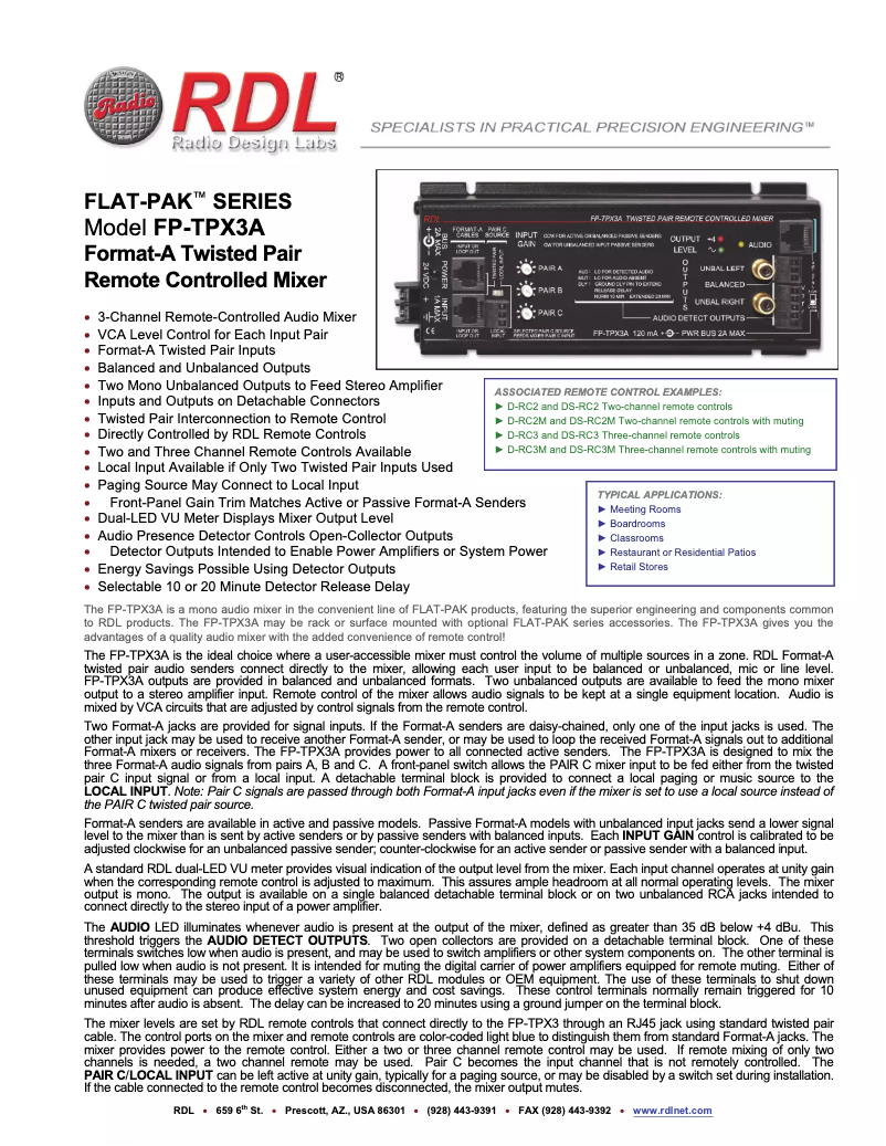 Page n°1 - Manuel utilisateur RDL FP-TPX3A