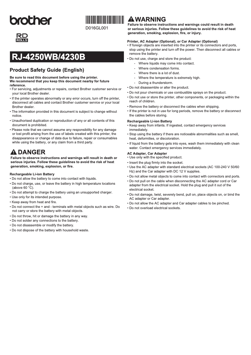 Image de la première page du manuel de l'appareil RJ-4230B