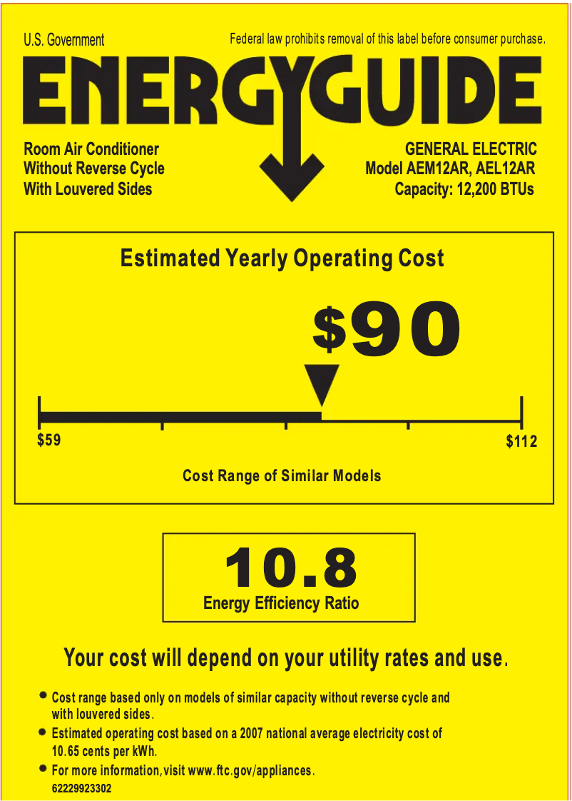 Página 1 del manual Etiqueta energética GE AEL12AR