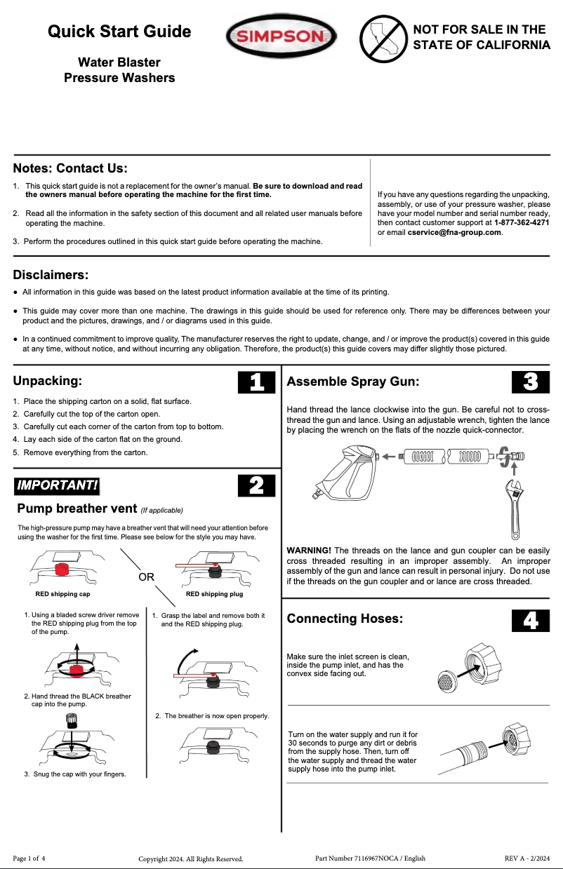 Page 1 de la notice Guide de démarrage rapide Simpson WB60824-S
