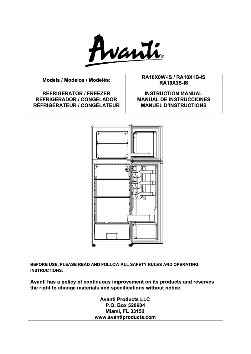 Page n°1 - Manuel utilisateur Avanti RA10X3S-IS