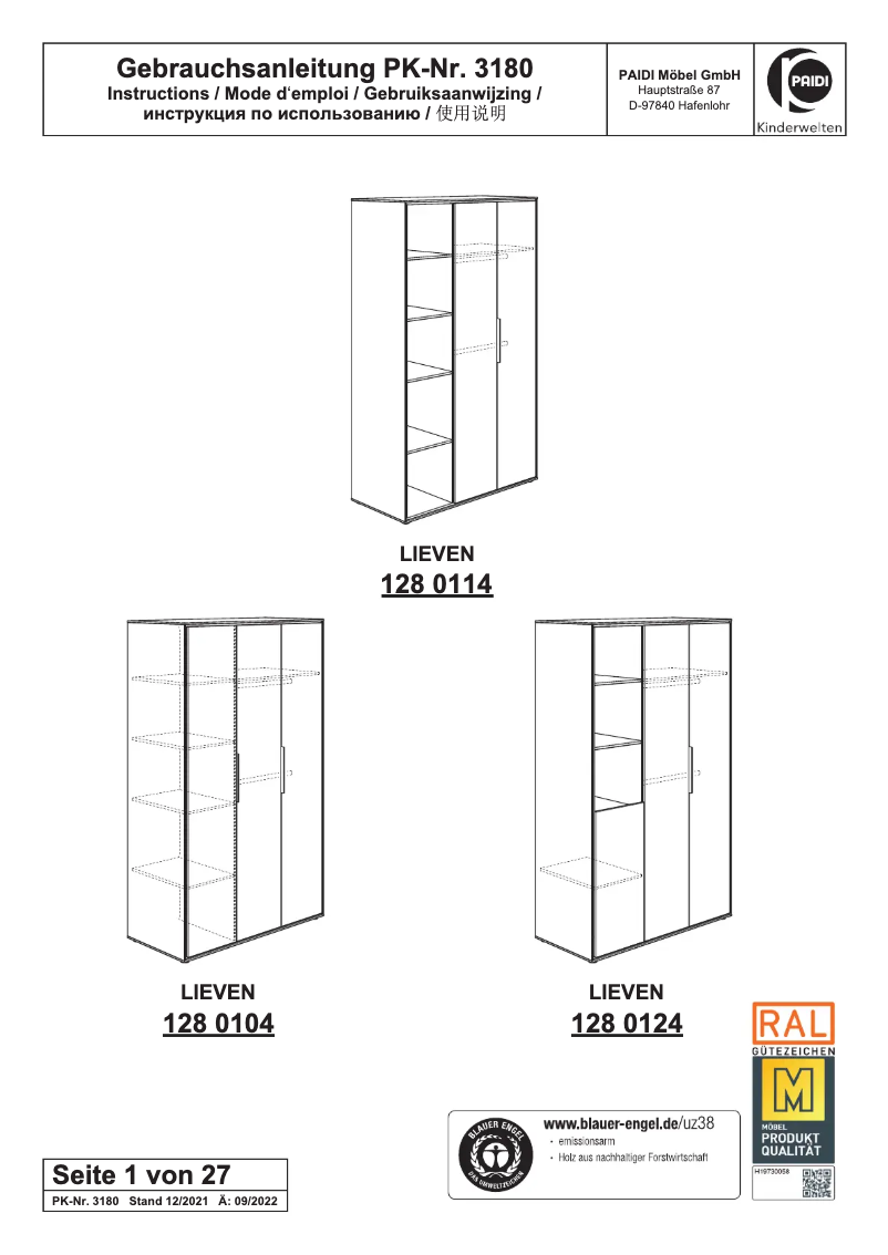 Page n°1 - Manuel utilisateur Paidi Lieven