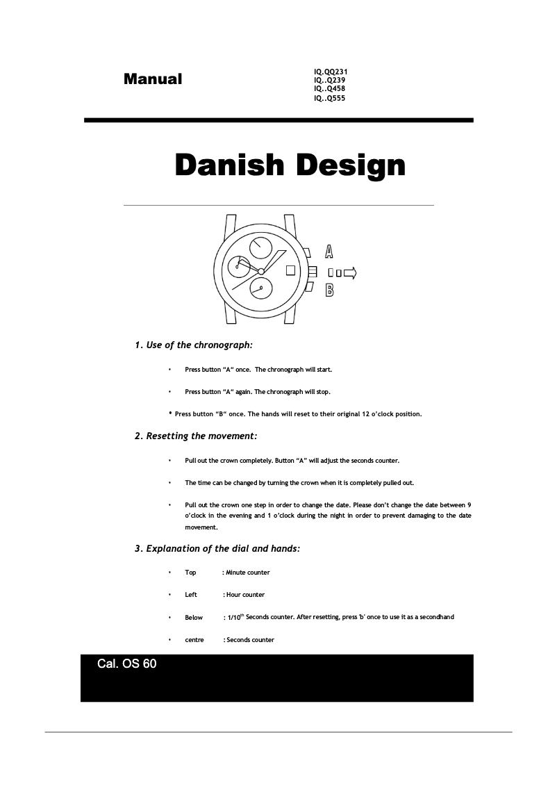 Page n°1 - Manuel utilisateur Danish Design Q555