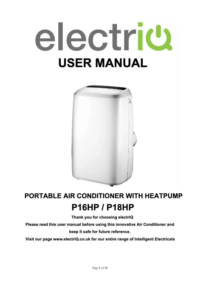 Page 1 de la notice Manuel utilisateur ElectriQ P16HP