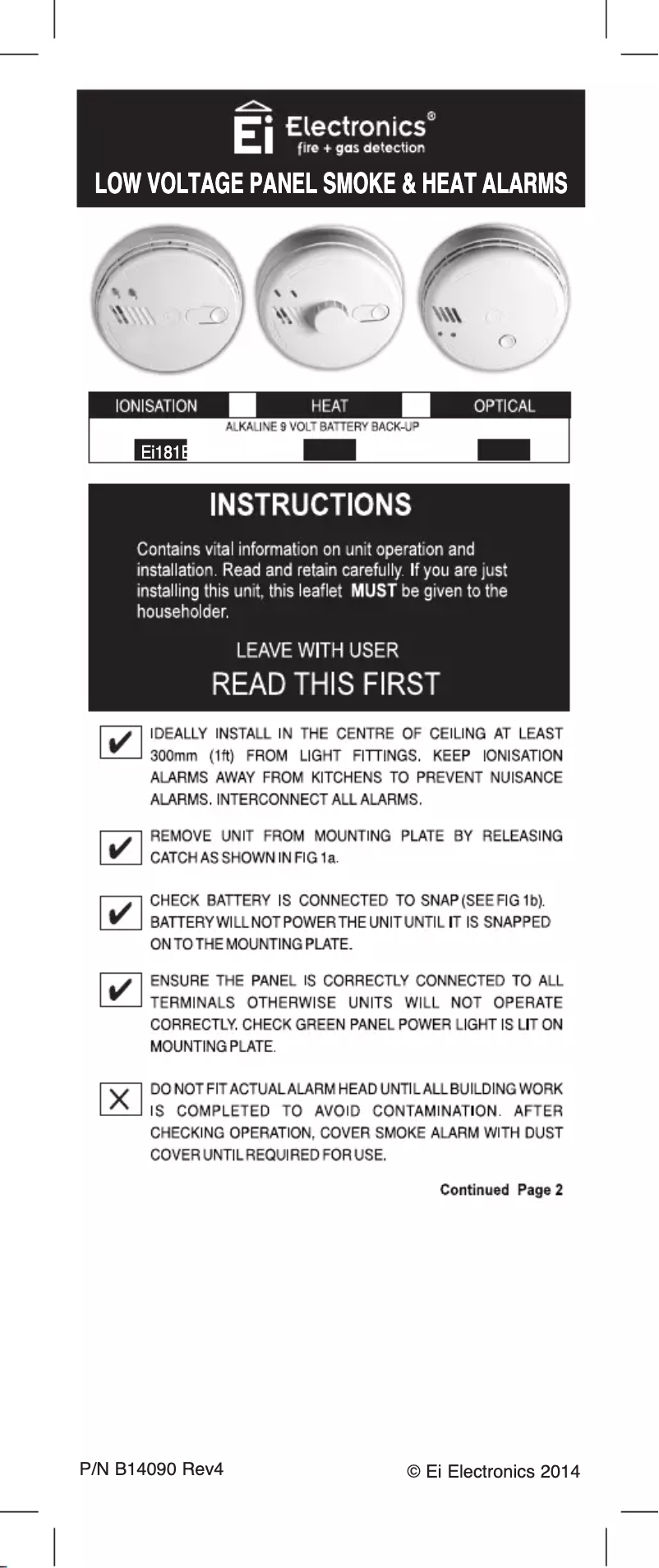 Page 1 de la notice Manuel utilisateur Ei Electronics Ei184
