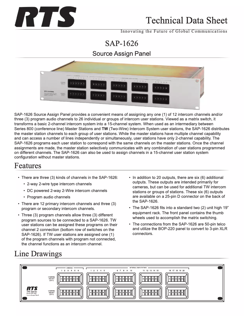 Page 1 de la notice Fiche technique RTS SAP-1626