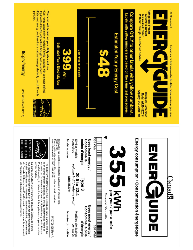 Page 1 de la notice Label énergétique Whirlpool WRT541SZDW