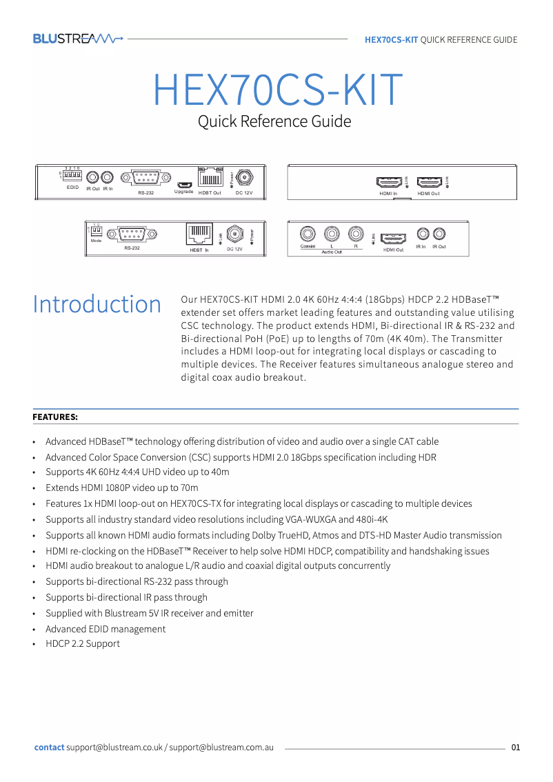 Page n°1 - Manuel utilisateur Blustream HEX70CS-RX