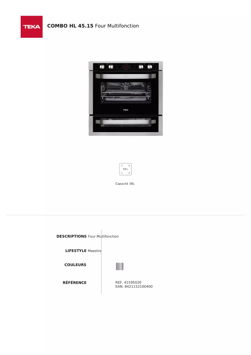 Page 1 de la notice Fiche technique Teka HL-45.15