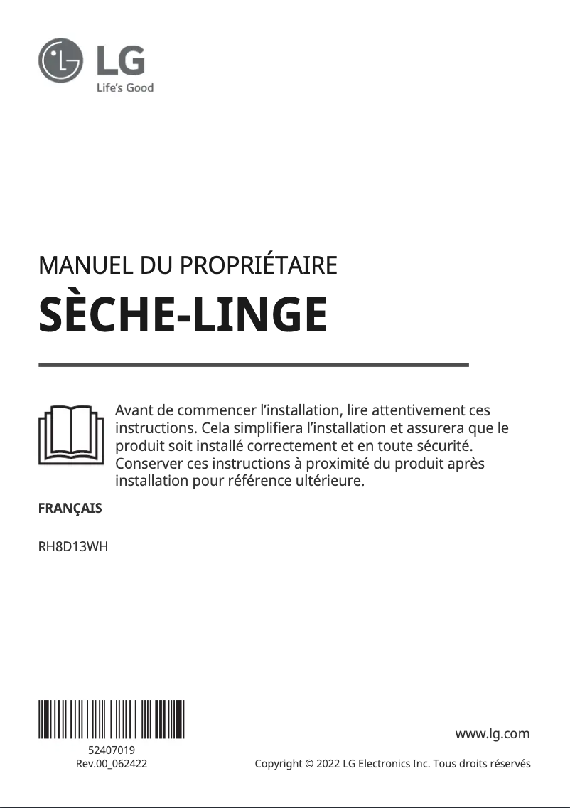Page n°1 - Manuel utilisateur LG RH8D13WH