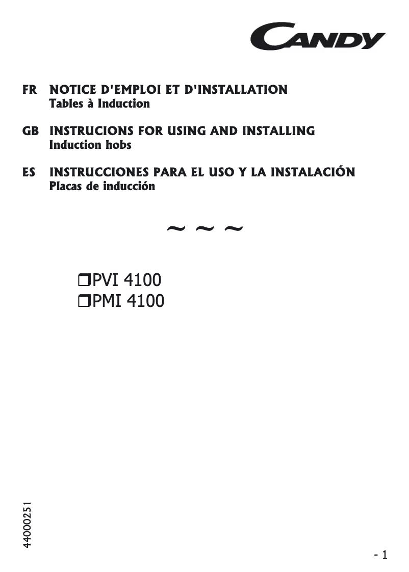 Page 1 de la notice Manuel utilisateur Candy PVI4001N