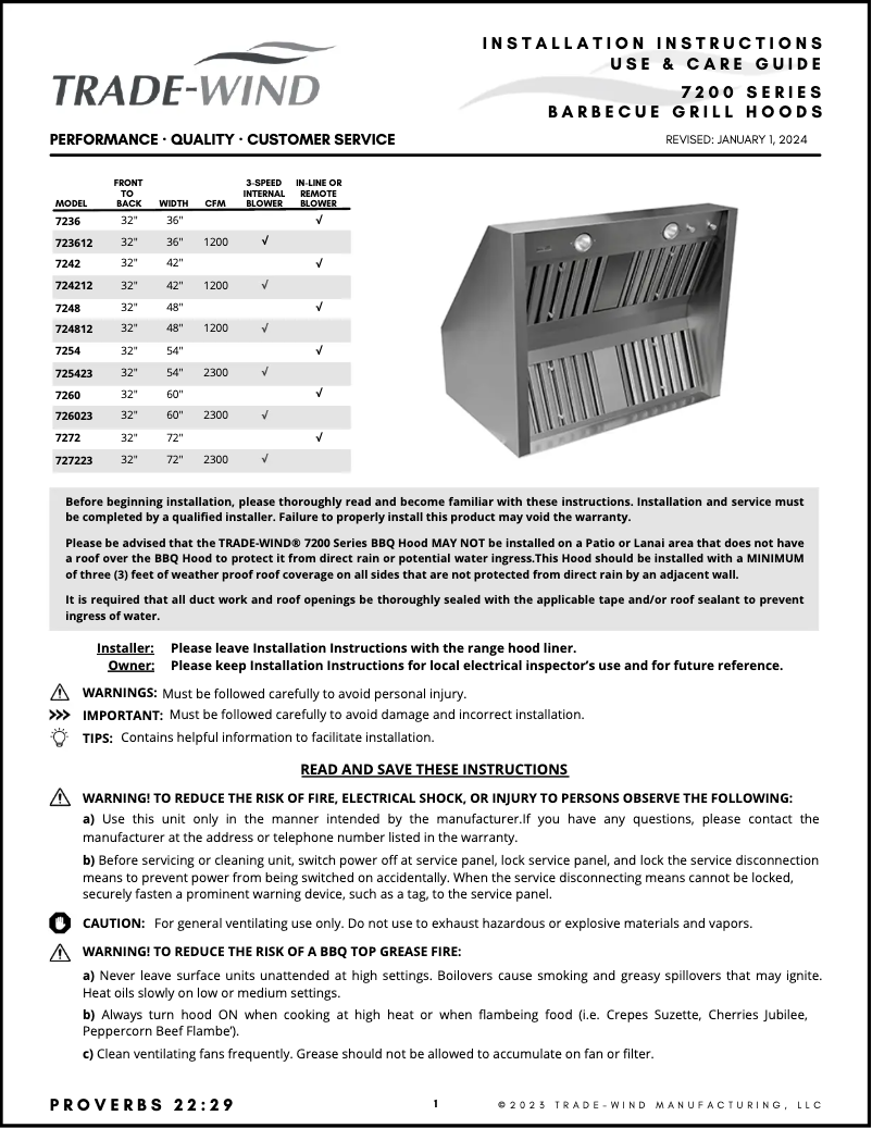 Page 1 de la notice Manuel utilisateur Trade-Wind 7242