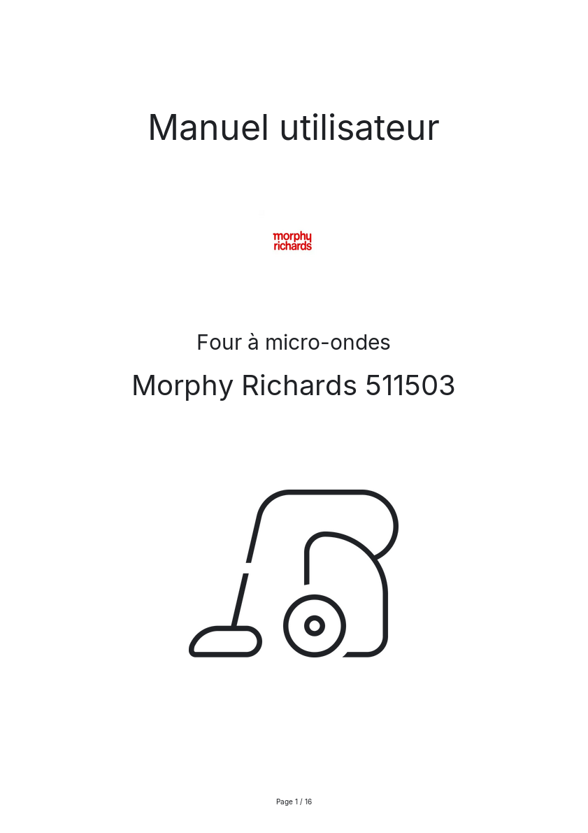 Page n°1 - Manuel utilisateur Morphy Richards 511503