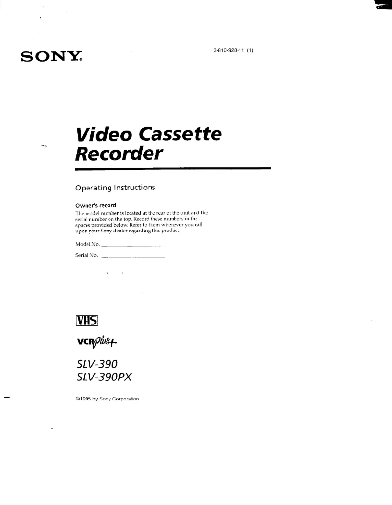 Page 1 de la notice Manuel utilisateur Sony SLV-390