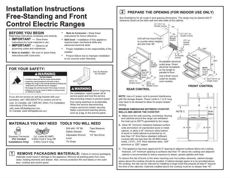 Page 1 of the manual Installation Guide GE JS645SLSS