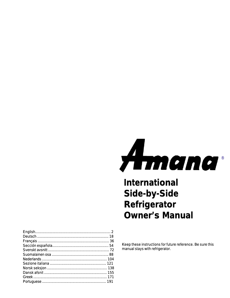Page n°1 - Manuel utilisateur Amana SBDE 520 TW